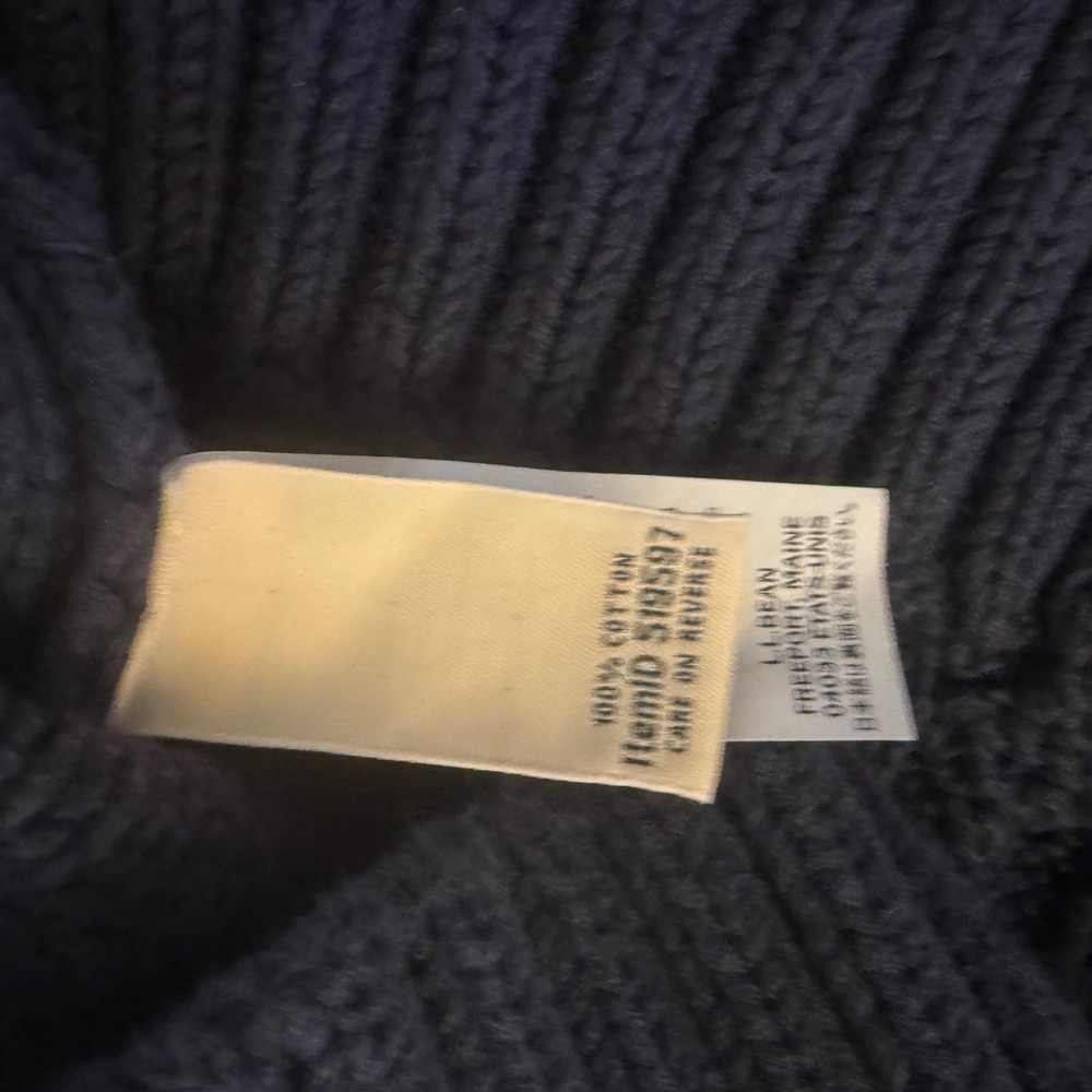 LL Bean Womens XL Petite Navy Blue Cable Knit 100% Cotton Button Front Cardigan - Picture 4 of 6